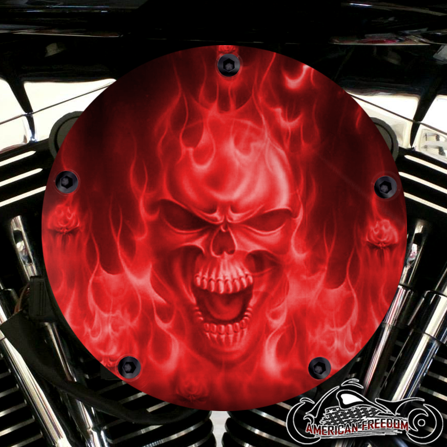 Harley Davidson High Flow Air Cleaner Cover - Red Flame Skull